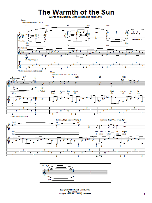 Preview The Beach Boys The Warmth Of The Sun Pop sheet music, notes and chords for Guitar Tab, SKU: 19801 sheet music, piano notes, chords, guitar tabs, score, transpose, transcribe, how to play, guide, download, learn, tutorial, progression, song, artist, awards, billboard, mtv, vh1, tour, single, album, release