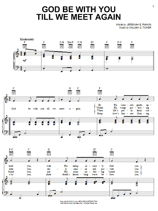 Preview Jeremiah E. Rankin God Be With You Till We Meet Again Hymn sheet music, notes and chords for Piano, Vocal & Guitar (Right-Hand Melody), SKU: 19820 sheet music, piano notes, chords, guitar tabs, score, transpose, transcribe, how to play, guide, download, learn, tutorial, progression, song, artist, awards, billboard, mtv, vh1, tour, single, album, release