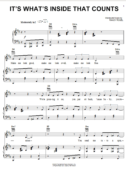 Preview Randy Rogel It's What's Inside That Counts Pop sheet music, notes and chords for Piano, Vocal & Guitar (Right-Hand Melody), SKU: 19830 sheet music, piano notes, chords, guitar tabs, score, transpose, transcribe, how to play, guide, download, learn, tutorial, progression, song, artist, awards, billboard, mtv, vh1, tour, single, album, release