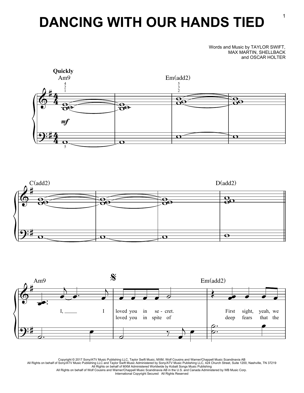 Preview Taylor Swift Dancing With Our Hands Tied Pop sheet music, notes and chords for Easy Piano, SKU: 198398 sheet music, piano notes, chords, guitar tabs, score, transpose, transcribe, how to play, guide, download, learn, tutorial, progression, song, artist, awards, billboard, mtv, vh1, tour, single, album, release