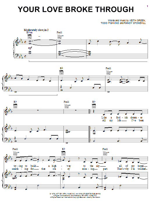 Preview Rebecca St. James Your Love Broke Through Pop sheet music, notes and chords for Piano, Vocal & Guitar (Right-Hand Melody), SKU: 19846 sheet music, piano notes, chords, guitar tabs, score, transpose, transcribe, how to play, guide, download, learn, tutorial, progression, song, artist, awards, billboard, mtv, vh1, tour, single, album, release