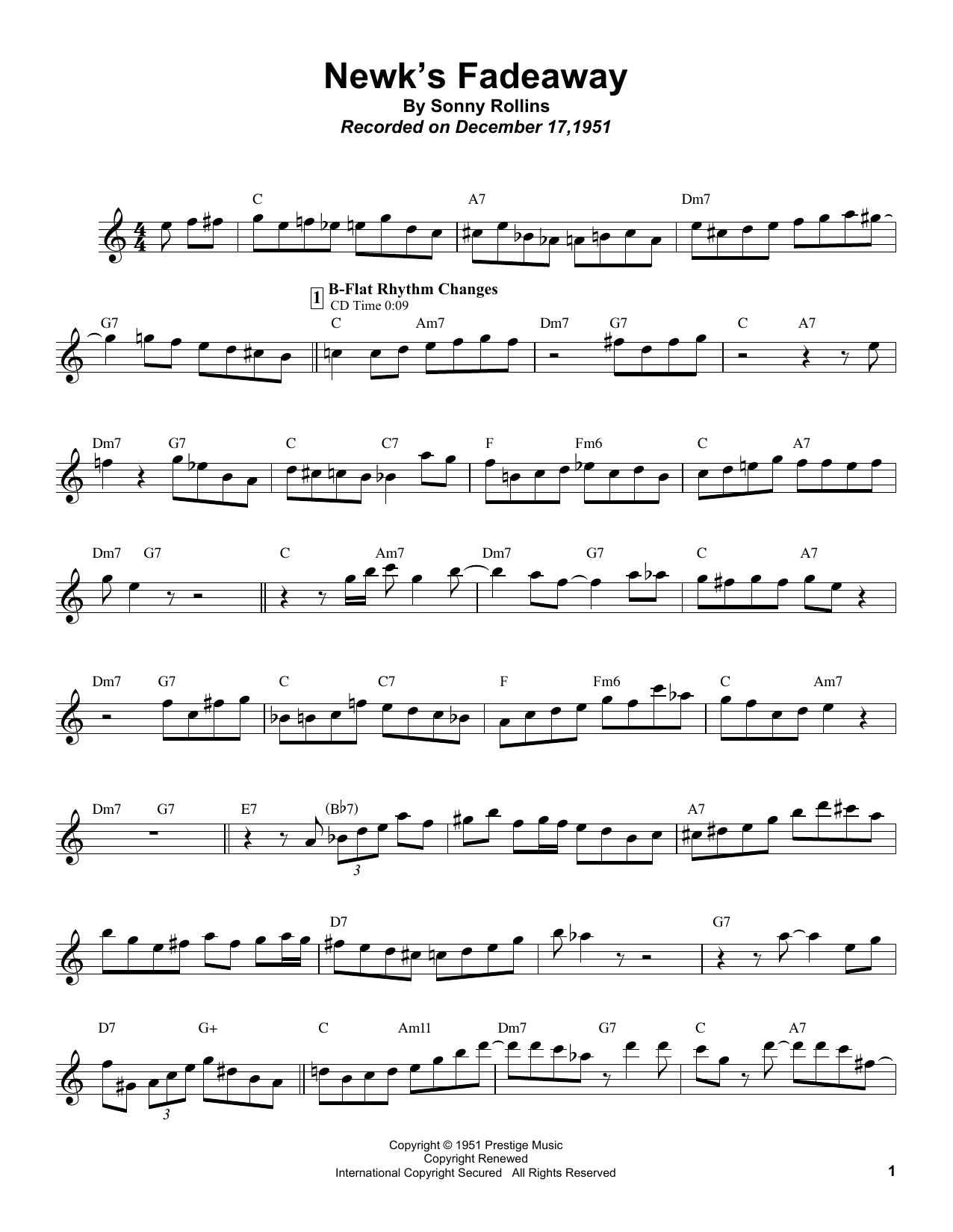 Preview Sonny Rollins Newk's Fadeaway Jazz sheet music, notes and chords for Tenor Sax Transcription, SKU: 198760 sheet music, piano notes, chords, guitar tabs, score, transpose, transcribe, how to play, guide, download, learn, tutorial, progression, song, artist, awards, billboard, mtv, vh1, tour, single, album, release