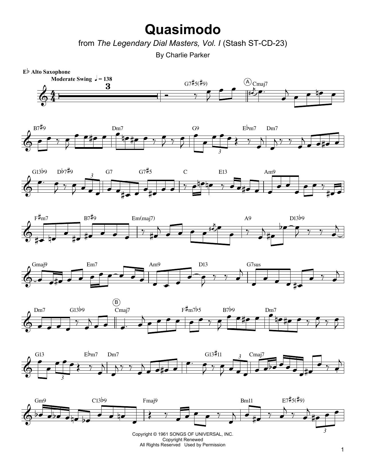 Preview Charlie Parker Quasimodo Jazz sheet music, notes and chords for Alto Sax Transcription, SKU: 198798 sheet music, piano notes, chords, guitar tabs, score, transpose, transcribe, how to play, guide, download, learn, tutorial, progression, song, artist, awards, billboard, mtv, vh1, tour, single, album, release