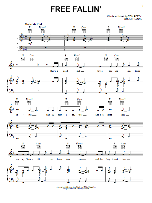 Preview Tom Petty Free Fallin' Rock sheet music, notes and chords for Piano, Vocal & Guitar (Right-Hand Melody), SKU: 19905 sheet music, piano notes, chords, guitar tabs, score, transpose, transcribe, how to play, guide, download, learn, tutorial, progression, song, artist, awards, billboard, mtv, vh1, tour, single, album, release