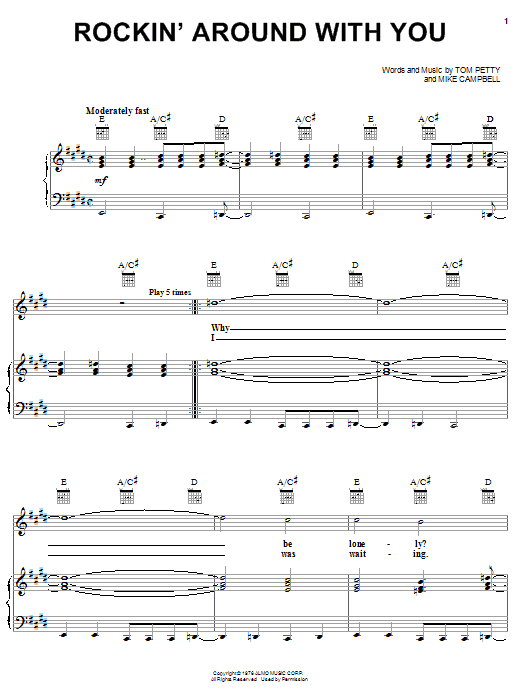 Preview Tom Petty And The Heartbreakers Rockin' Around With You Rock sheet music, notes and chords for Piano, Vocal & Guitar (Right-Hand Melody), SKU: 19928 sheet music, piano notes, chords, guitar tabs, score, transpose, transcribe, how to play, guide, download, learn, tutorial, progression, song, artist, awards, billboard, mtv, vh1, tour, single, album, release