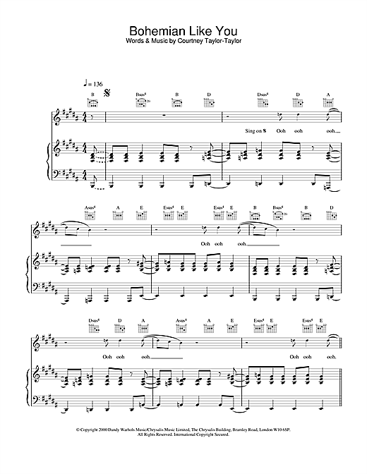 Preview The Dandy Warhols Bohemian Like You Rock sheet music, notes and chords for Piano, Vocal & Guitar, SKU: 19950 sheet music, piano notes, chords, guitar tabs, score, transpose, transcribe, how to play, guide, download, learn, tutorial, progression, song, artist, awards, billboard, mtv, vh1, tour, single, album, release
