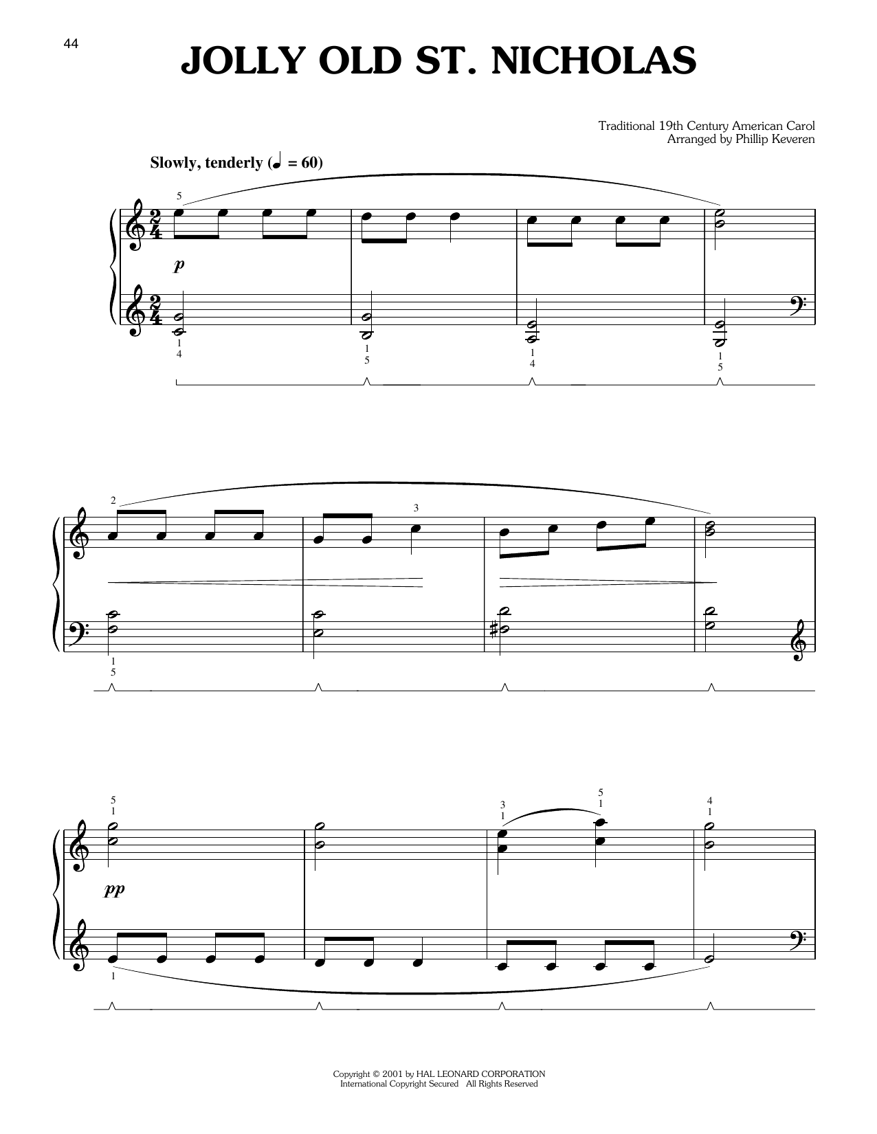 19th Century American Carol Jolly Old St. Nicholas (arr. Phillip Keveren) Sheet Music Notes & Chords for Easy Piano - Download or Print PDF