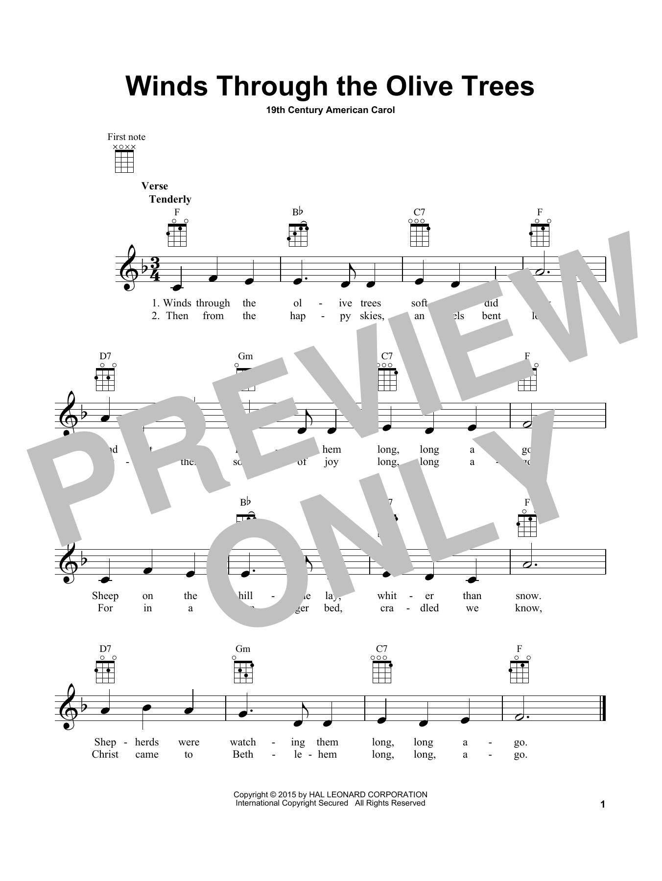19th Century American Carol Winds Through The Olive Trees Sheet Music Notes & Chords for Ukulele - Download or Print PDF