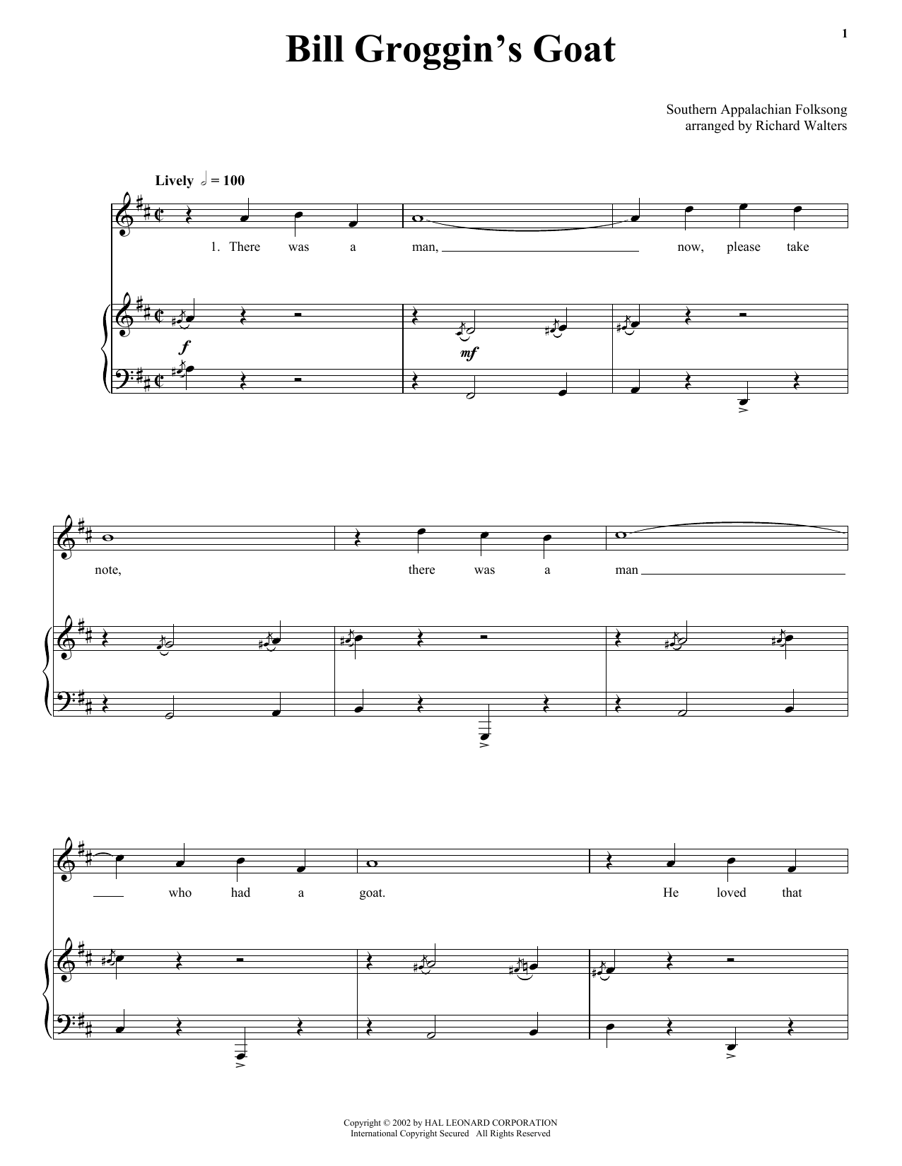 19th Century American Folksong Bill Grogan's Goat Sheet Music Notes & Chords for Piano, Vocal & Guitar (Right-Hand Melody) - Download or Print PDF