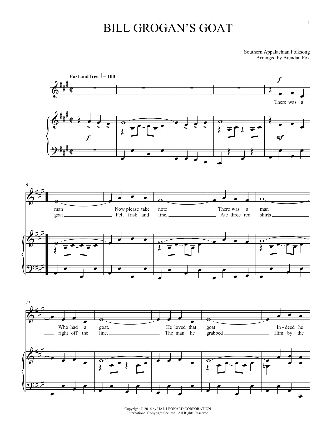 19th Century Appalachian Folks Bill Grogan's Goat Sheet Music Notes & Chords for Piano & Vocal - Download or Print PDF