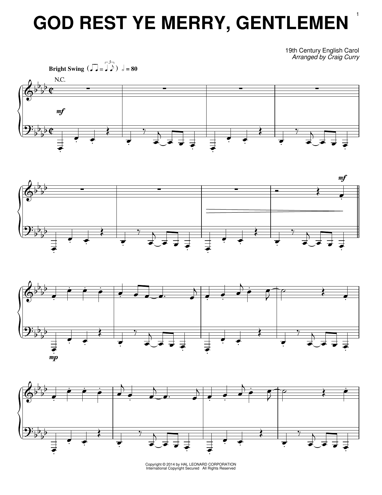 Craig Curry God Rest Ye Merry, Gentlemen Sheet Music Notes & Chords for Piano - Download or Print PDF