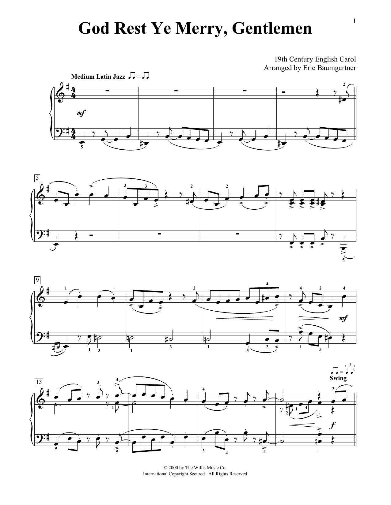 19th Century English Carol God Rest Ye Merry, Gentlemen [Jazz version] (arr. Eric Baumgartner) Sheet Music Notes & Chords for Educational Piano - Download or Print PDF
