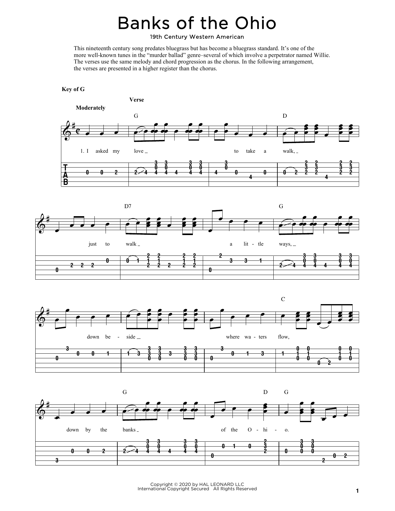 19th Century Western American Banks Of The Ohio (arr. Fred Sokolow) Sheet Music Notes & Chords for Solo Guitar Tab - Download or Print PDF