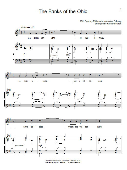 19th Century Western American Banks Of The Ohio Sheet Music Notes & Chords for Piano, Vocal & Guitar (Right-Hand Melody) - Download or Print PDF