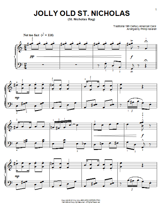 Jolly Old St. Nicholas [Ragtime version] (arr. Phillip Keveren) sheet music