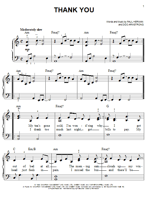 Preview Dido Thank You Rock sheet music, notes and chords for Easy Piano, SKU: 20003 sheet music, piano notes, chords, guitar tabs, score, transpose, transcribe, how to play, guide, download, learn, tutorial, progression, song, artist, awards, billboard, mtv, vh1, tour, single, album, release