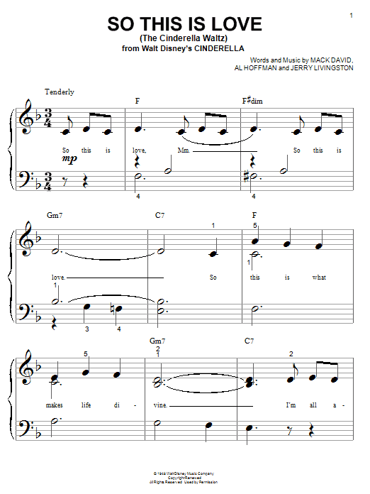Preview Mack David So This Is Love (The Cinderella Waltz) Pop sheet music, notes and chords for Piano (Big Notes), SKU: 21475 sheet music, piano notes, chords, guitar tabs, score, transpose, transcribe, how to play, guide, download, learn, tutorial, progression, song, artist, awards, billboard, mtv, vh1, tour, single, album, release