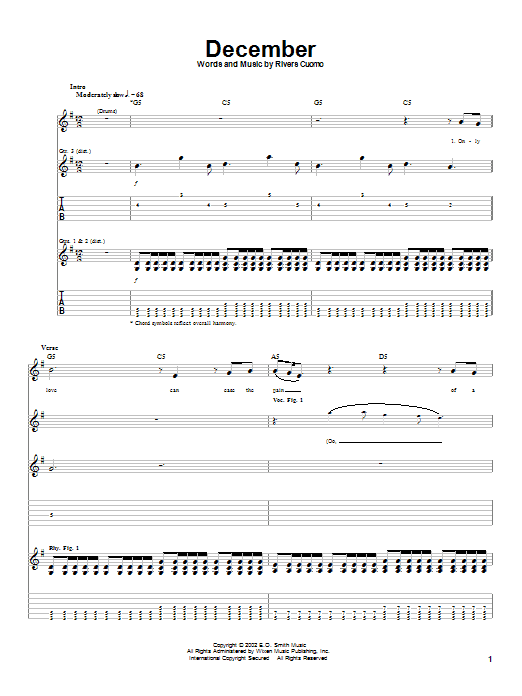 Preview Weezer December Rock sheet music, notes and chords for Guitar Tab, SKU: 21482 sheet music, piano notes, chords, guitar tabs, score, transpose, transcribe, how to play, guide, download, learn, tutorial, progression, song, artist, awards, billboard, mtv, vh1, tour, single, album, release