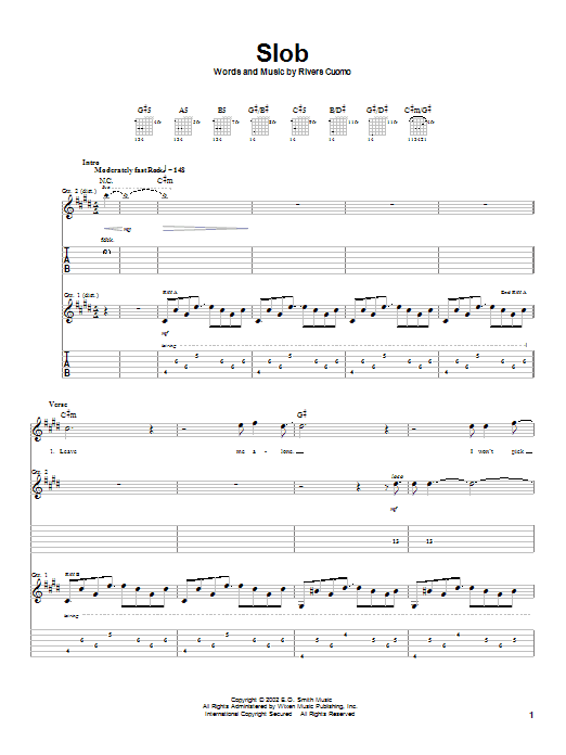 Preview Weezer Slob Rock sheet music, notes and chords for Guitar Tab, SKU: 21488 sheet music, piano notes, chords, guitar tabs, score, transpose, transcribe, how to play, guide, download, learn, tutorial, progression, song, artist, awards, billboard, mtv, vh1, tour, single, album, release