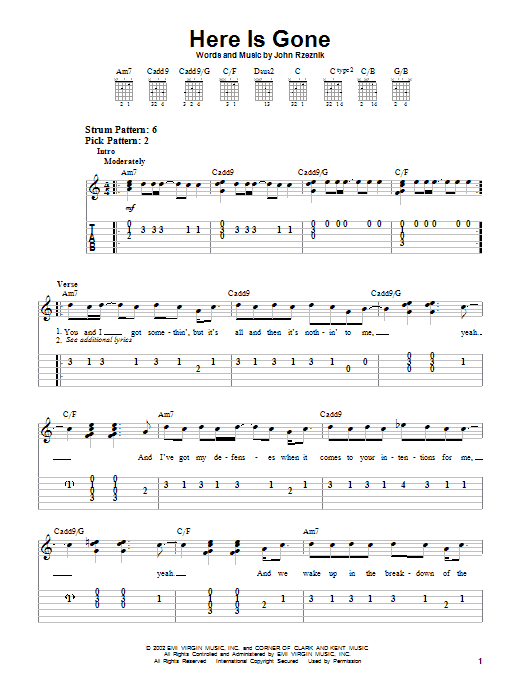 Preview Goo Goo Dolls Here Is Gone Rock sheet music, notes and chords for Easy Guitar, SKU: 21665 sheet music, piano notes, chords, guitar tabs, score, transpose, transcribe, how to play, guide, download, learn, tutorial, progression, song, artist, awards, billboard, mtv, vh1, tour, single, album, release