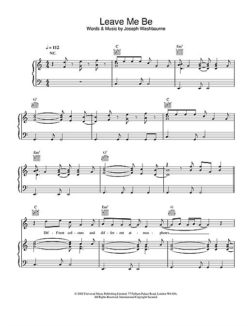 Preview Toploader Leave Me Be Rock sheet music, notes and chords for Piano, Vocal & Guitar, SKU: 21696 Leave Me Be sheet music