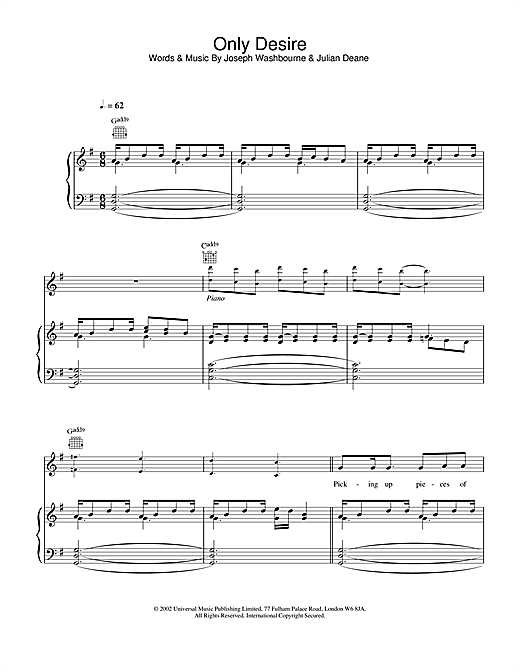 Preview Toploader Only Desire Rock sheet music, notes and chords for Piano, Vocal & Guitar, SKU: 21698 Only Desire sheet music