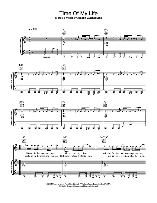 Preview Toploader Time Of My Life Rock sheet music, notes and chords for Piano, Vocal & Guitar, SKU: 21703 Time Of My Life sheet music