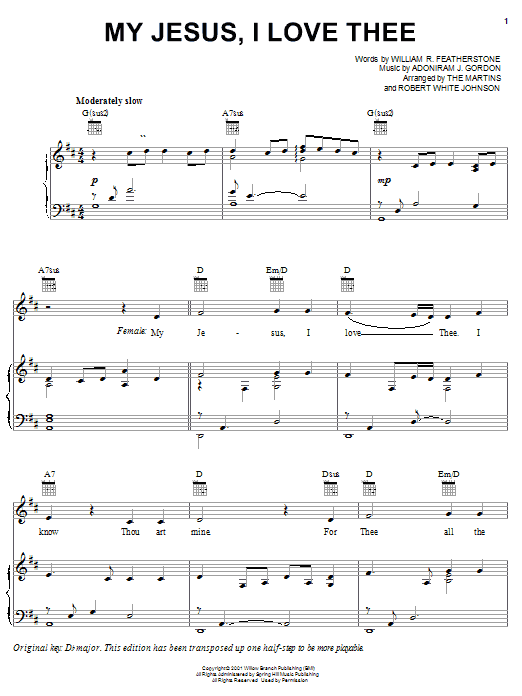 Preview The Martins My Jesus, I Love Thee Pop sheet music, notes and chords for Piano, Vocal & Guitar (Right-Hand Melody), SKU: 21749 sheet music, piano notes, chords, guitar tabs, score, transpose, transcribe, how to play, guide, download, learn, tutorial, progression, song, artist, awards, billboard, mtv, vh1, tour, single, album, release