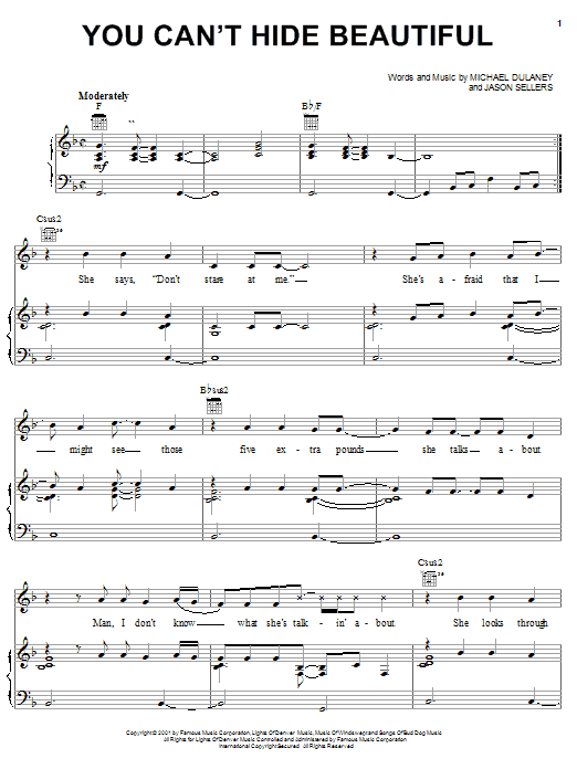 Preview Aaron Lines You Can't Hide Beautiful Pop sheet music, notes and chords for Piano, Vocal & Guitar (Right-Hand Melody), SKU: 21750 sheet music, piano notes, chords, guitar tabs, score, transpose, transcribe, how to play, guide, download, learn, tutorial, progression, song, artist, awards, billboard, mtv, vh1, tour, single, album, release