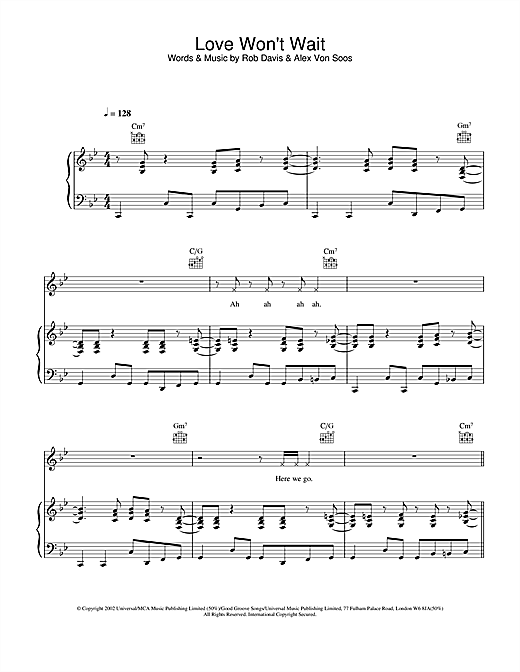 Preview Atomic Kitten Love Won't Wait Pop sheet music, notes and chords for Piano, Vocal & Guitar, SKU: 21808 Love Won't Wait sheet music