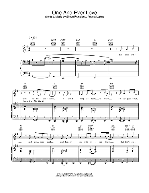Preview Gareth Gates One And Ever Love Pop sheet music, notes and chords for Piano, Vocal & Guitar, SKU: 21844 One And Ever Love sheet music