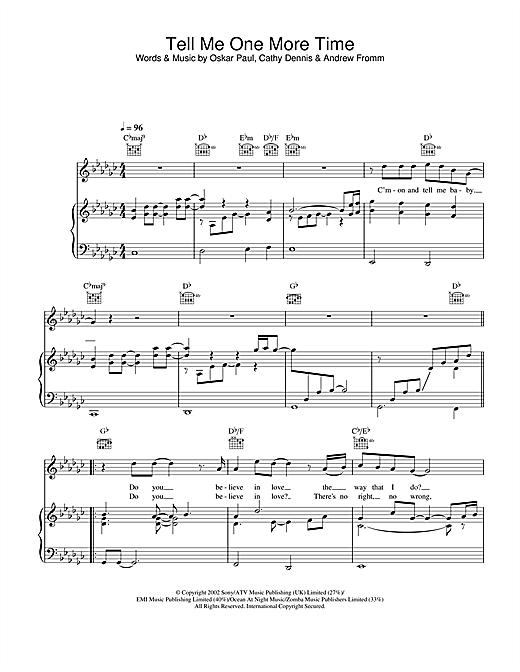 Preview Gareth Gates Tell Me One More Time Pop sheet music, notes and chords for Piano, Vocal & Guitar, SKU: 21849 sheet music, piano notes, chords, guitar tabs, score, transpose, transcribe, how to play, guide, download, learn, tutorial, progression, song, artist, awards, billboard, mtv, vh1, tour, single, album, release