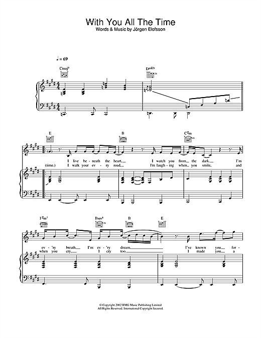 Preview Gareth Gates With You All The Time Pop sheet music, notes and chords for Piano, Vocal & Guitar, SKU: 21854 sheet music, piano notes, chords, guitar tabs, score, transpose, transcribe, how to play, guide, download, learn, tutorial, progression, song, artist, awards, billboard, mtv, vh1, tour, single, album, release