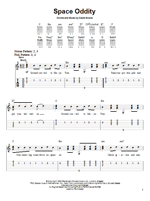 Preview David Bowie Space Oddity Rock sheet music, notes and chords for Easy Guitar, SKU: 21887 sheet music, piano notes, chords, guitar tabs, score, transpose, transcribe, how to play, guide, download, learn, tutorial, progression, song, artist, awards, billboard, mtv, vh1, tour, single, album, release