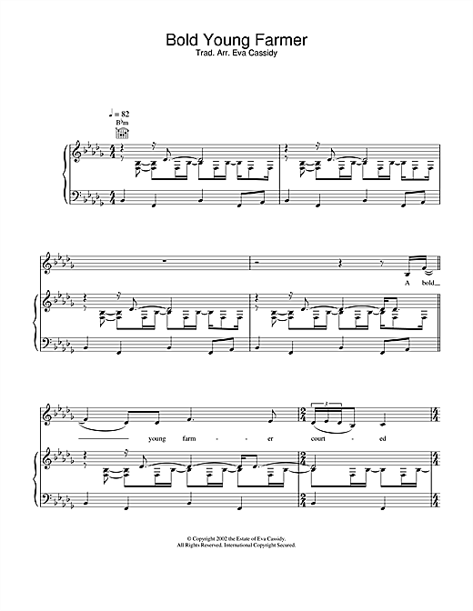 Preview Eva Cassidy Bold Young Farmer Jazz sheet music, notes and chords for Piano, Vocal & Guitar, SKU: 21894 Bold Young Farmer sheet music