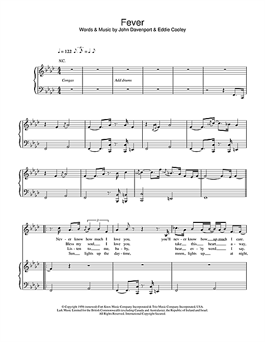 Preview Eva Cassidy Fever Jazz sheet music, notes and chords for Piano, Vocal & Guitar, SKU: 21897 sheet music, piano notes, chords, guitar tabs, score, transpose, transcribe, how to play, guide, download, learn, tutorial, progression, song, artist, awards, billboard, mtv, vh1, tour, single, album, release