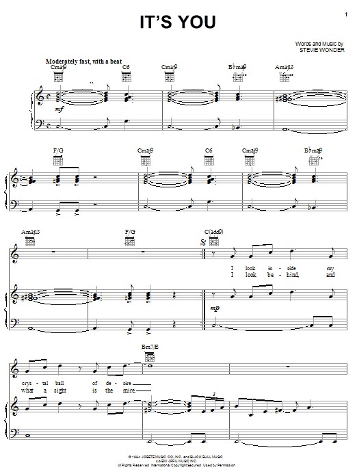 Stevie Wonder 'It's You' Sheet Music Notes, Chords | Download Printable Piano, Vocal & Guitar (Right-Hand Melody) - SKU: 21946