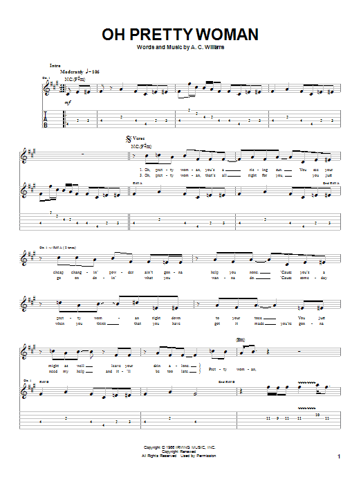 Preview Albert King Oh Pretty Woman Rock sheet music, notes and chords for Guitar Tab, SKU: 21990 sheet music, piano notes, chords, guitar tabs, score, transpose, transcribe, how to play, guide, download, learn, tutorial, progression, song, artist, awards, billboard, mtv, vh1, tour, single, album, release