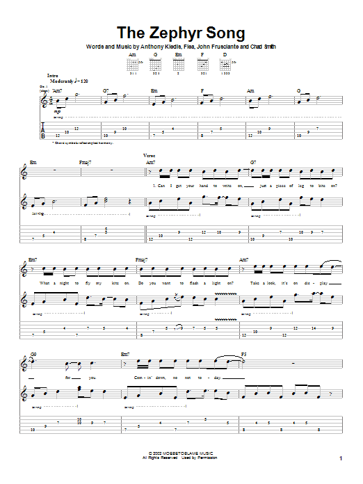 Preview Red Hot Chili Peppers The Zephyr Song Rock sheet music, notes and chords for Guitar Tab, SKU: 22001 sheet music, piano notes, chords, guitar tabs, score, transpose, transcribe, how to play, guide, download, learn, tutorial, progression, song, artist, awards, billboard, mtv, vh1, tour, single, album, release