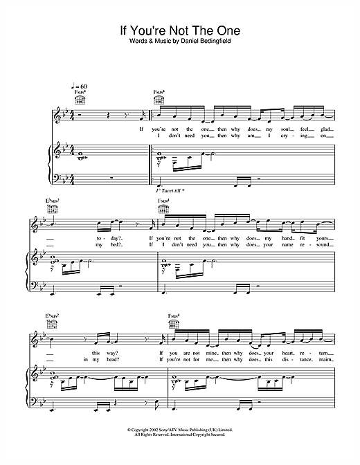 Daniel Bedingfield If You Re Not The One Sheet Music Notes Chords