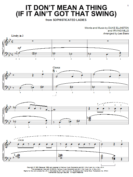 Preview Duke Ellington It Don't Mean A Thing (If It Ain't Got That Swing) Pop sheet music, notes and chords for Piano, SKU: 22044 sheet music, piano notes, chords, guitar tabs, score, transpose, transcribe, how to play, guide, download, learn, tutorial, progression, song, artist, awards, billboard, mtv, vh1, tour, single, album, release
