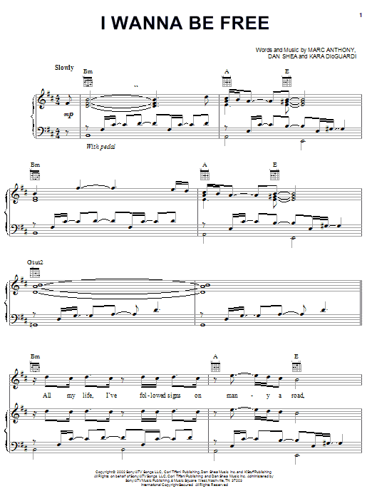 Preview Marc Anthony I Wanna Be Free Pop sheet music, notes and chords for Piano, Vocal & Guitar (Right-Hand Melody), SKU: 22053 sheet music, piano notes, chords, guitar tabs, score, transpose, transcribe, how to play, guide, download, learn, tutorial, progression, song, artist, awards, billboard, mtv, vh1, tour, single, album, release