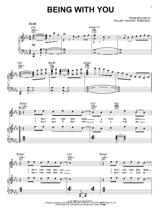 Preview Smokey Robinson Being With You Rock sheet music, notes and chords for Piano, Vocal & Guitar (Right-Hand Melody), SKU: 22057 sheet music, piano notes, chords, guitar tabs, score, transpose, transcribe, how to play, guide, download, learn, tutorial, progression, song, artist, awards, billboard, mtv, vh1, tour, single, album, release