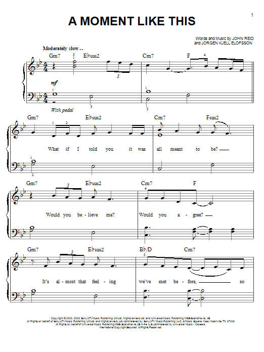 Preview Kelly Clarkson A Moment Like This Pop sheet music, notes and chords for Easy Piano, SKU: 22071 sheet music, piano notes, chords, guitar tabs, score, transpose, transcribe, how to play, guide, download, learn, tutorial, progression, song, artist, awards, billboard, mtv, vh1, tour, single, album, release