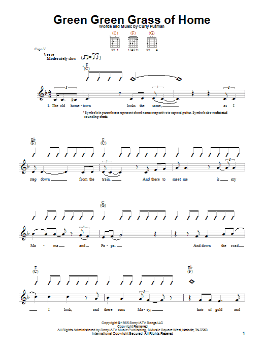 Preview Porter Wagoner Green Green Grass Of Home Pop sheet music, notes and chords for Easy Guitar, SKU: 22083 sheet music, piano notes, chords, guitar tabs, score, transpose, transcribe, how to play, guide, download, learn, tutorial, progression, song, artist, awards, billboard, mtv, vh1, tour, single, album, release