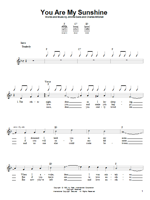 Jimmie Davis You Are My Sunshine Sheet Music Download Pdf