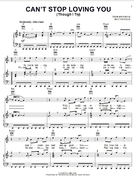 Preview Phil Collins Can't Stop Loving You (Though I Try) Pop sheet music, notes and chords for Piano, Vocal & Guitar (Right-Hand Melody), SKU: 22094 sheet music, piano notes, chords, guitar tabs, score, transpose, transcribe, how to play, guide, download, learn, tutorial, progression, song, artist, awards, billboard, mtv, vh1, tour, single, album, release