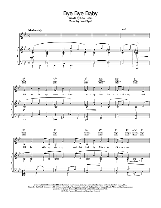 Preview Leo Robin Bye Bye Baby Pop sheet music, notes and chords for Piano, Vocal & Guitar (Right-Hand Melody), SKU: 22189 sheet music, piano notes, chords, guitar tabs, score, transpose, transcribe, how to play, guide, download, learn, tutorial, progression, song, artist, awards, billboard, mtv, vh1, tour, single, album, release