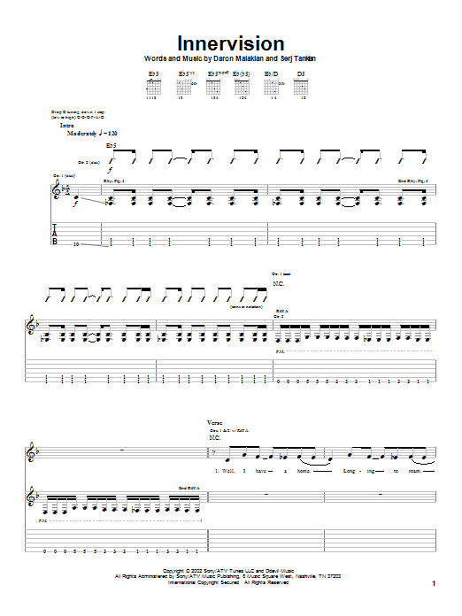 Preview System Of A Down Innervision Rock sheet music, notes and chords for Guitar Tab, SKU: 22210 sheet music, piano notes, chords, guitar tabs, score, transpose, transcribe, how to play, guide, download, learn, tutorial, progression, song, artist, awards, billboard, mtv, vh1, tour, single, album, release