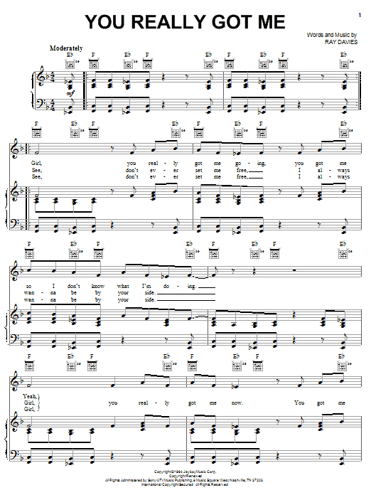 The Kinks You Really Got Me Sheet Music Notes Chords Download